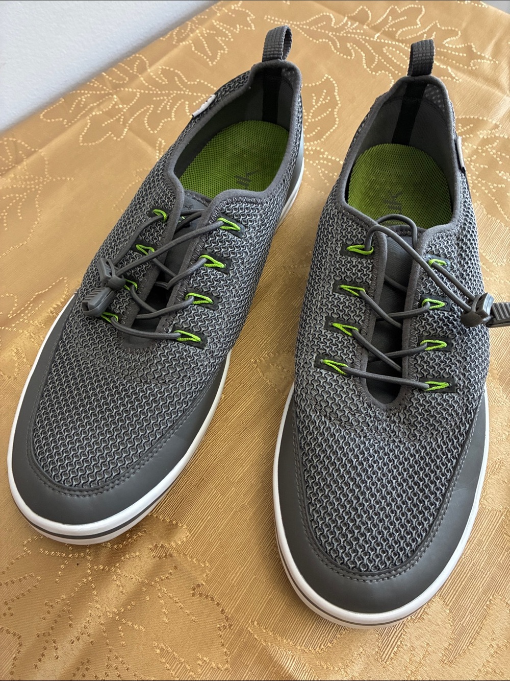 Huk Men's Gray Knit Slip-On Sneakers with Lime Accents